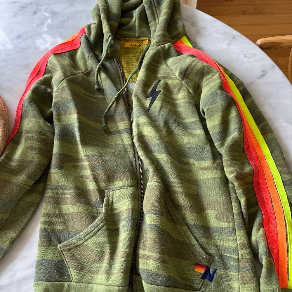 Aviator Nation camo bolt neon stripe zip hoodie